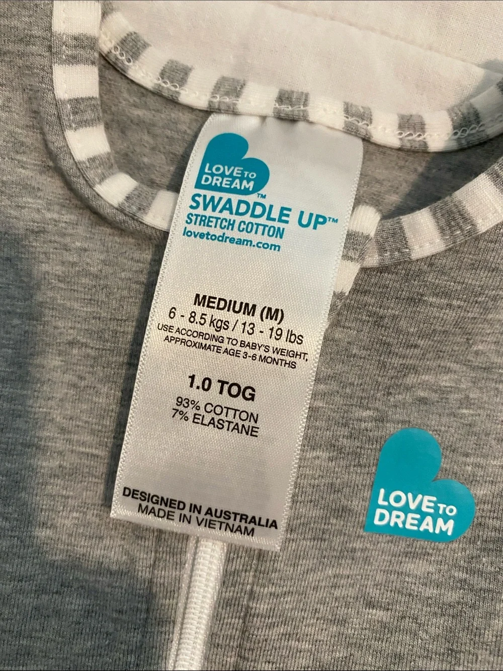 Love to Dream Grey double zipper Sleep Sack with Striped Trim